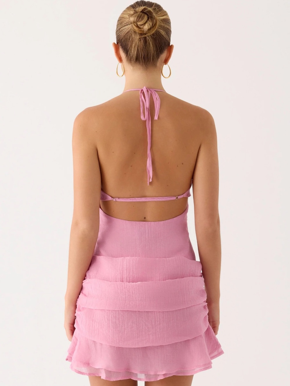 Pink Halter Mini Dress with Draped Waist Detail - Picture 3 of 5